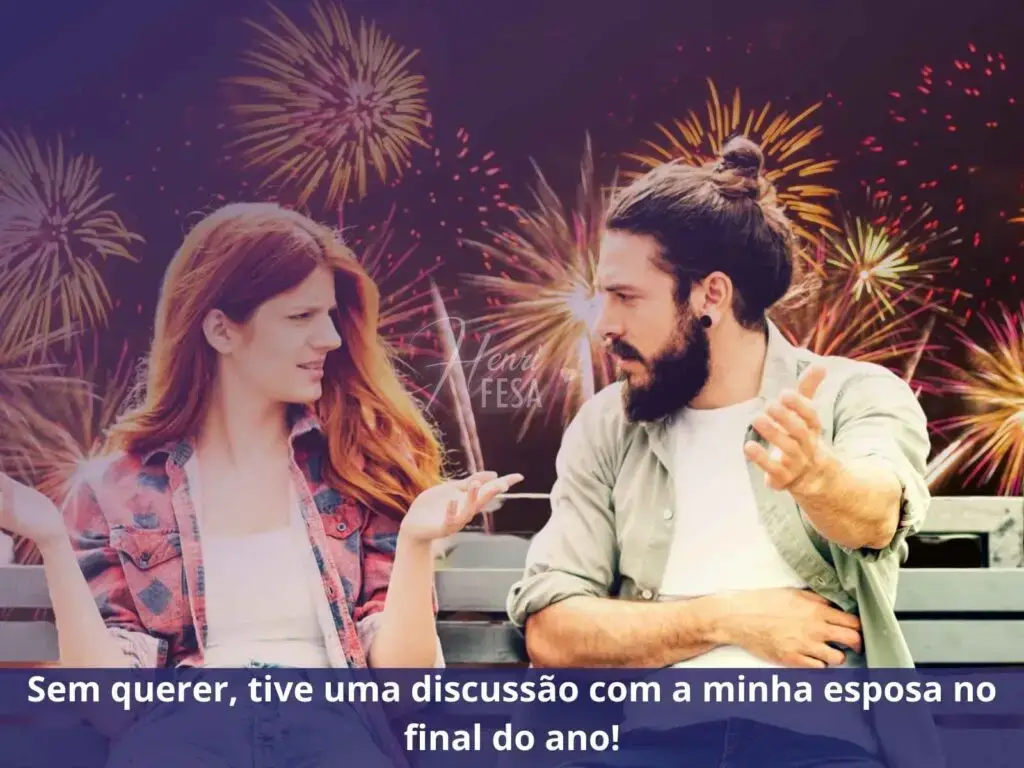 Casal homem e mulher discutindo no banco da praça em meio a virada de Ano Novo!